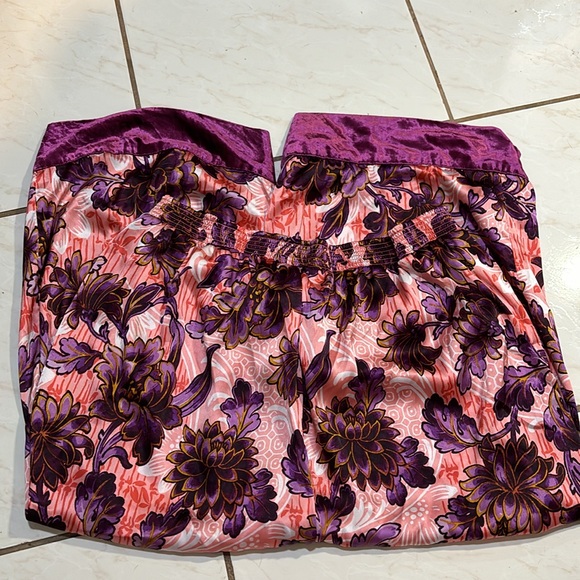 Anthropologie Luxe Satin Floral Wide Leg Velvet Trimmed Lounge Pants - Picture 5 of 8
